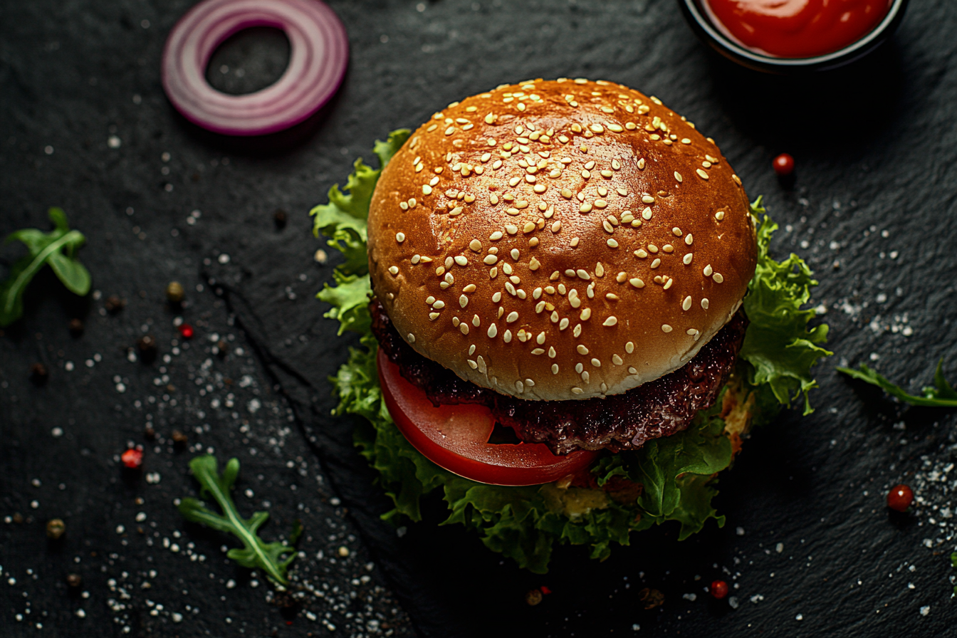 Mouth-watering, tempting close-up of Smash Burger.