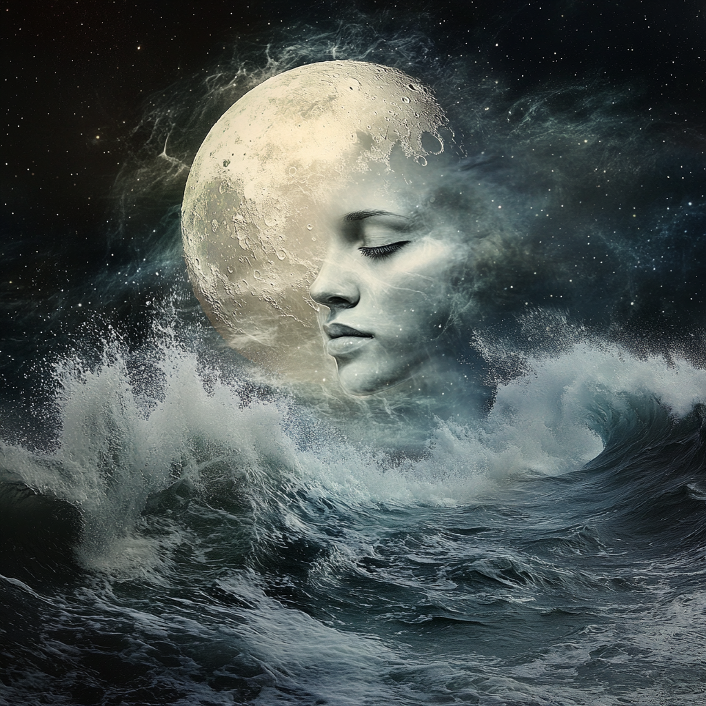 Mystical Ocean Moon Goddess Face