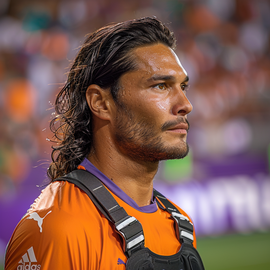 Peruvian goalkeeper Junior Delgado in Fiorentina uniform.