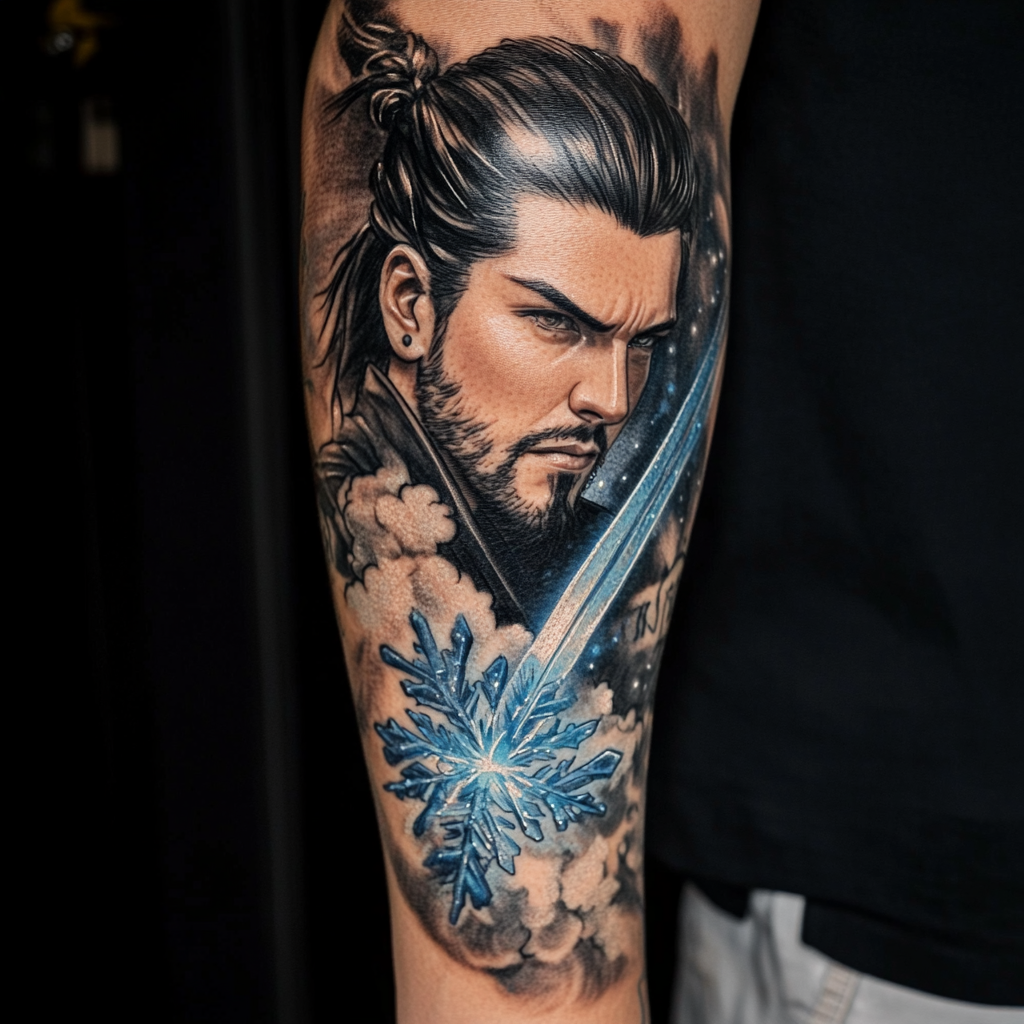 Photorealistic Hanzo Overwatch Tattoo on Caucasian Forearm