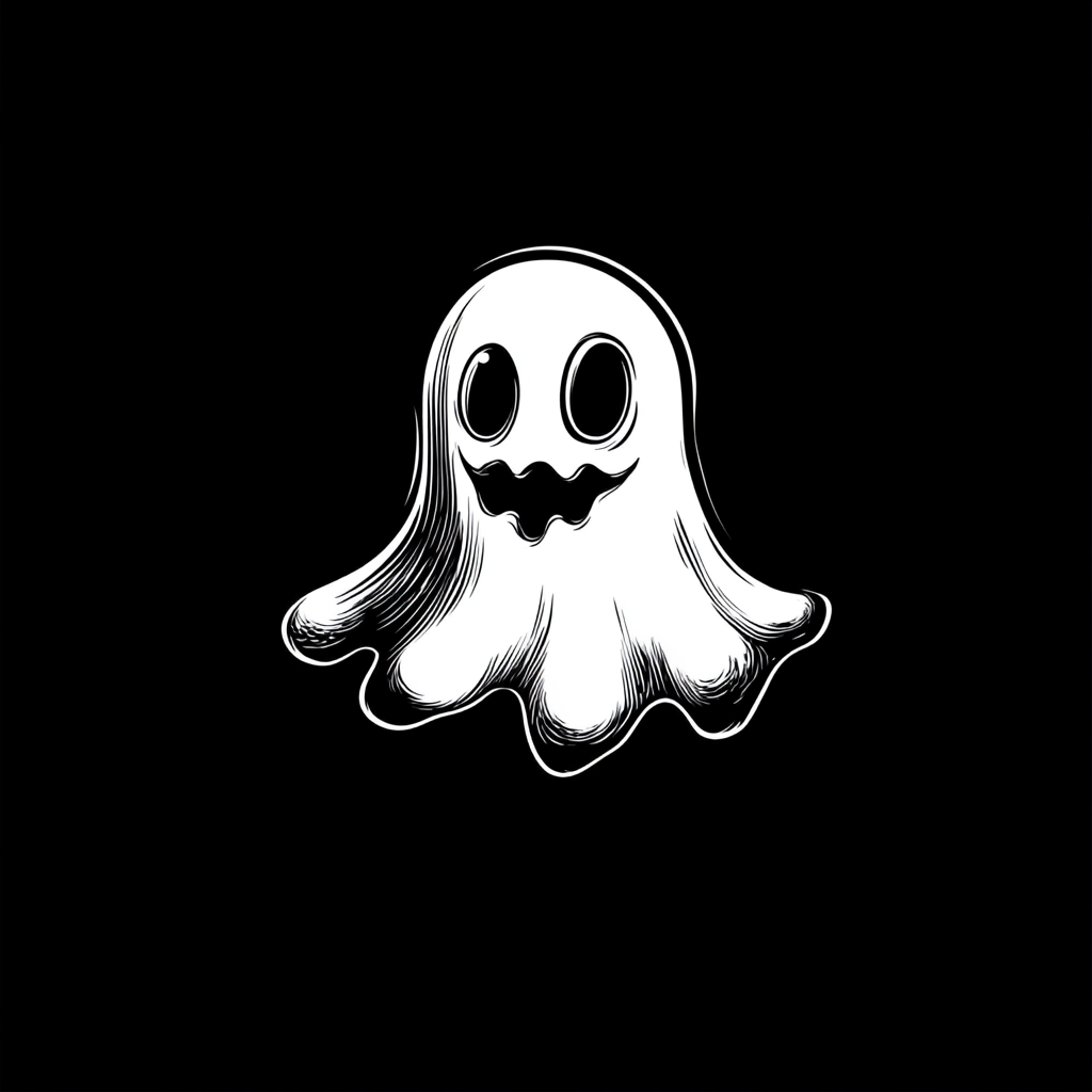 Playful ghost logo with catchy phrases for clothing brand.