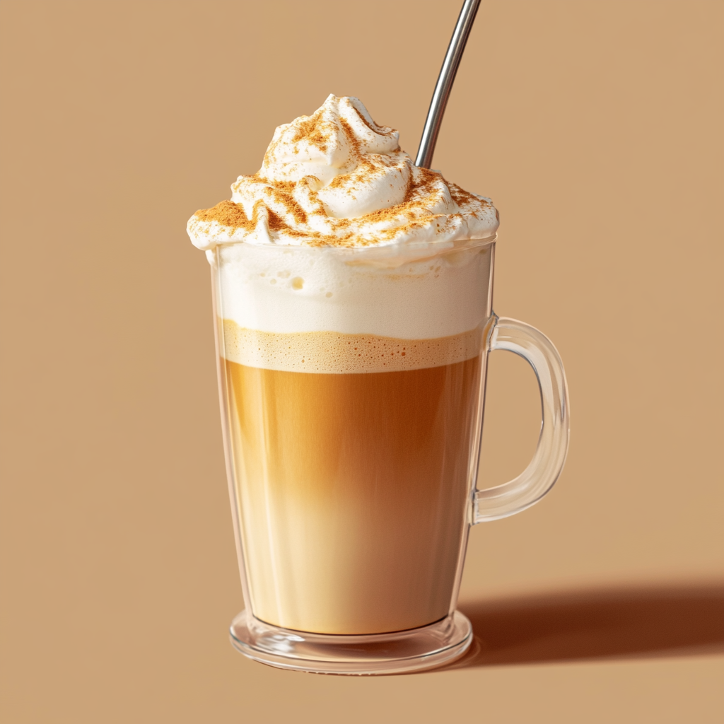 Pumpkin Spiced Latte with Cream Foam, Warm Background