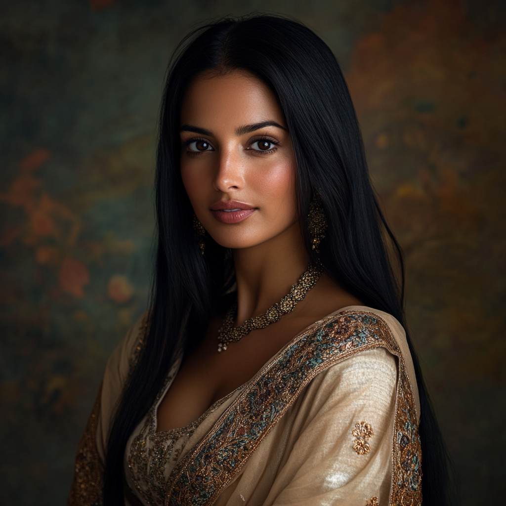 Realistic photo of confident South Asian woman in traditional clothing