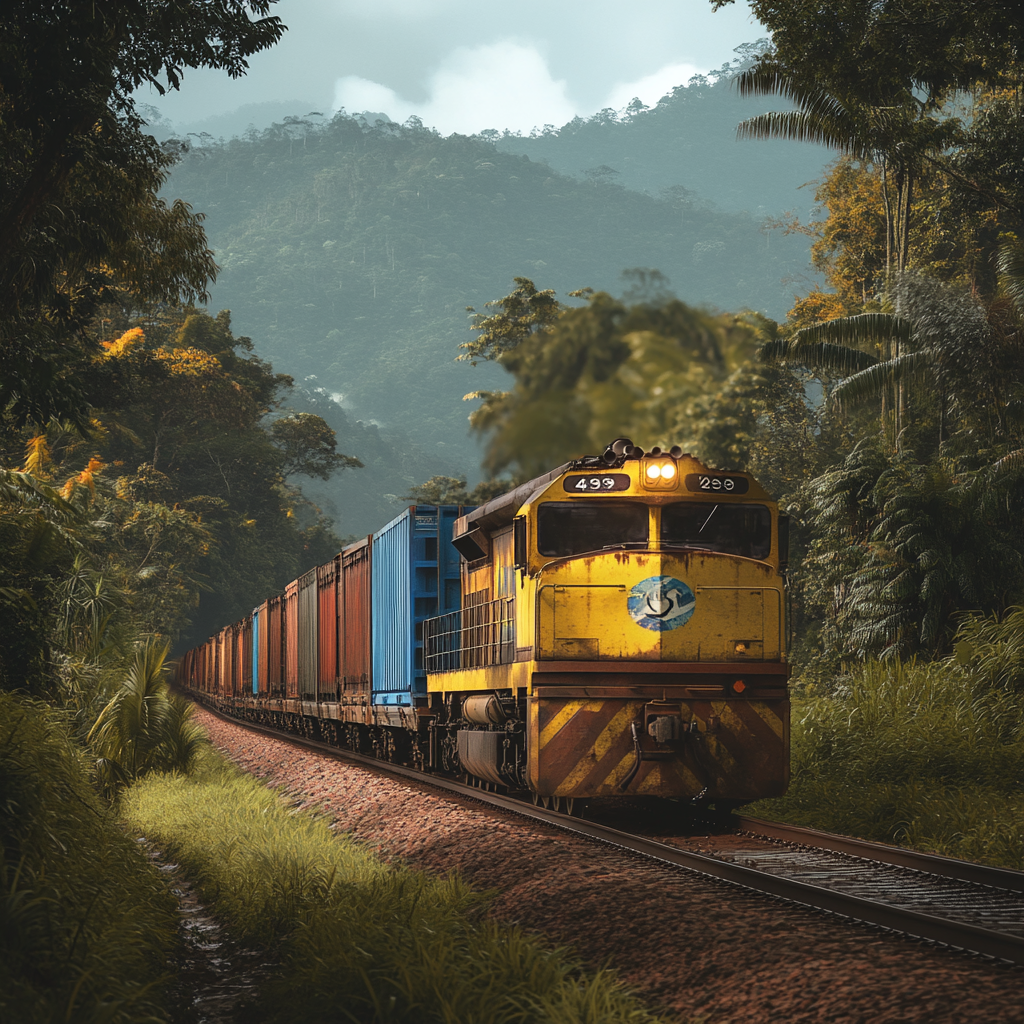 Realistic photo of train traveling in Latin America.