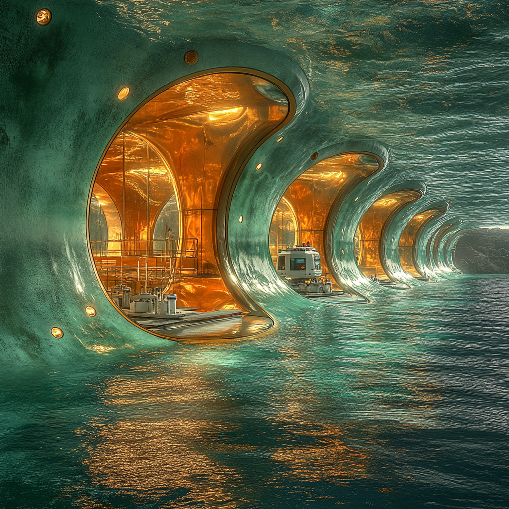 Realistic underwater construction scene with tunnel segments.