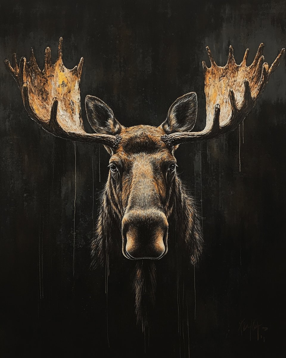 Rembrandt Style Moose Portrait in Dramatic Lighting 