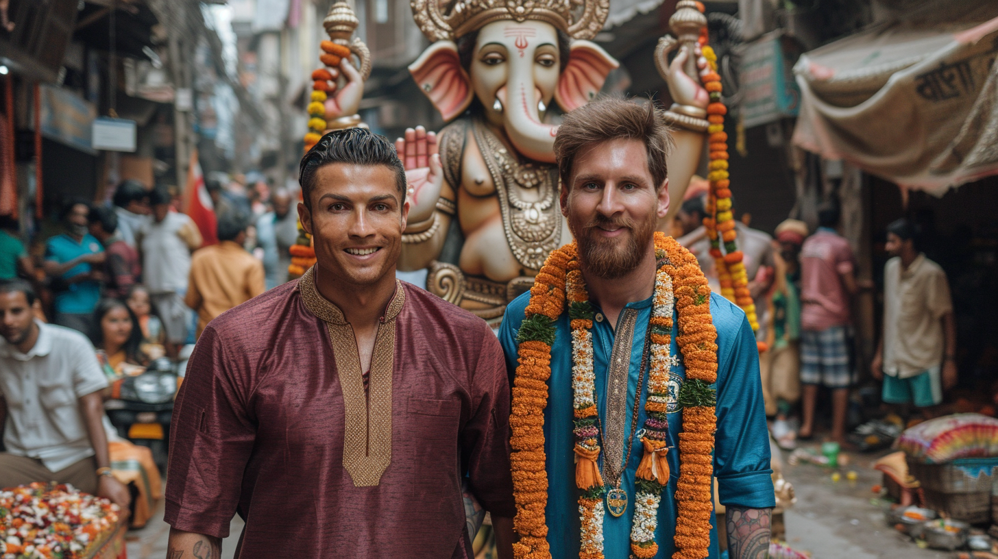 Ronaldo and Messi in India for festival photo.