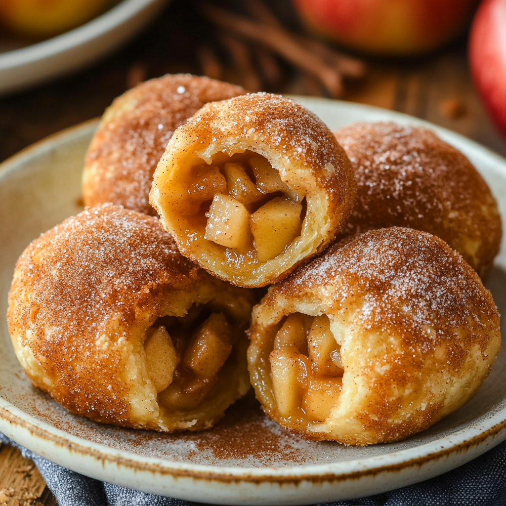 Round apple pie bombs with sweet, gooey centers.