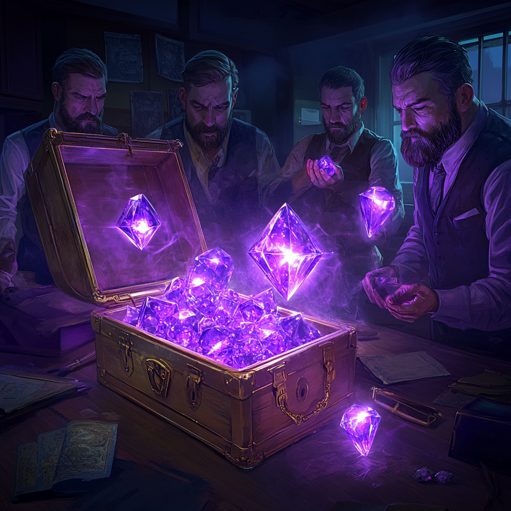 Sales team finds glowing diamonds in office treasure chest.