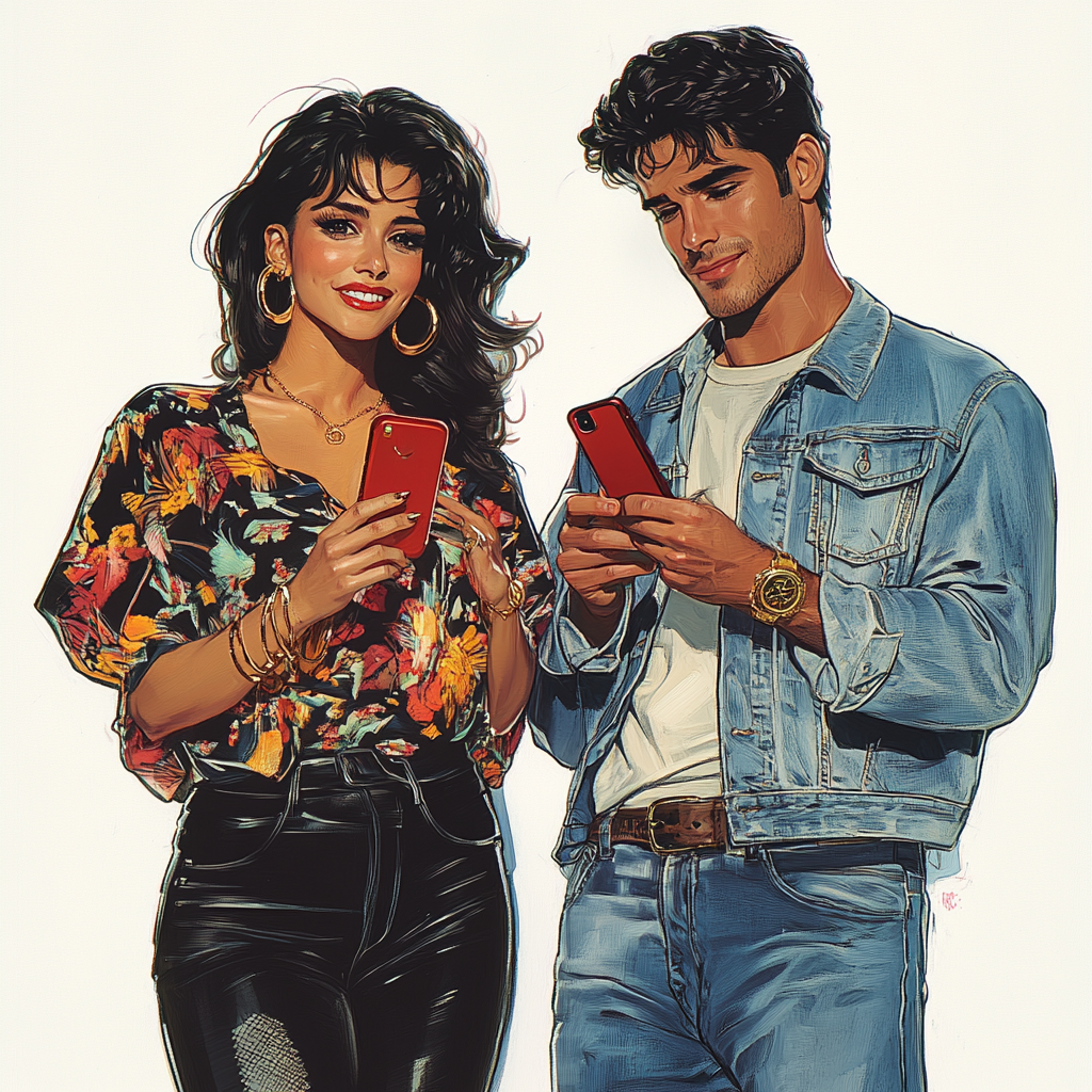 Salma Hayek and Latino male in fun comic style portrait