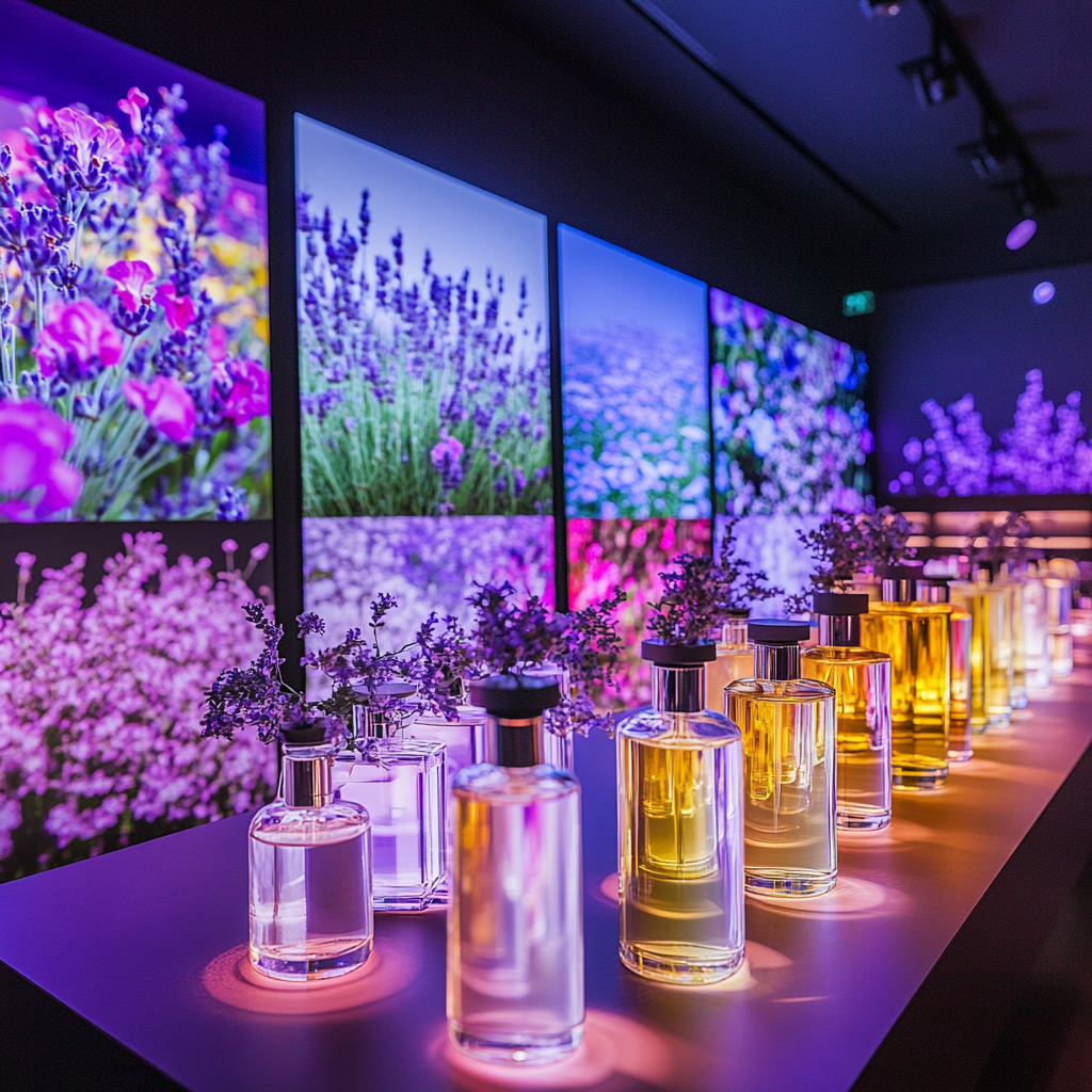 Sensory experience for perfume brand with lavender, bergamot, oak.