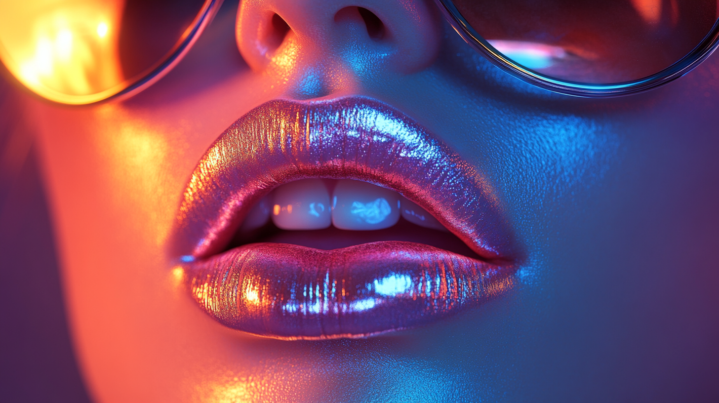 Shiny lips and tongue out, detailed 3D rendering.