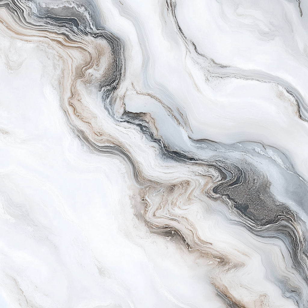 Soft white and light gray marble swirls, elegant background.