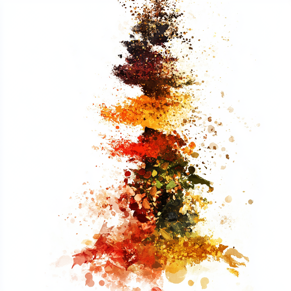 Spices mixed with abstract colors in watercolor effect.