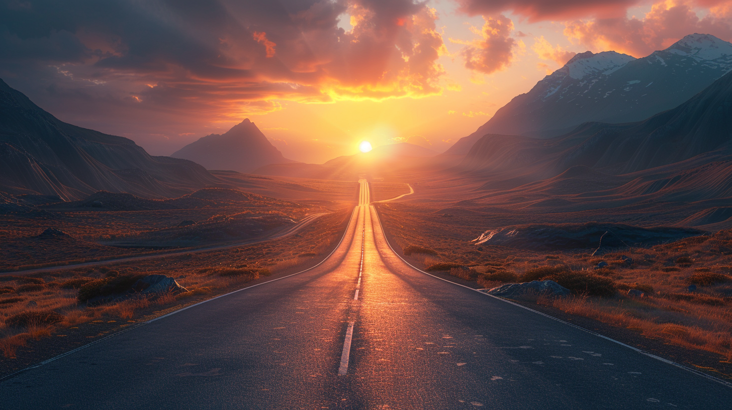 Spiral Highway: Sunrise in Hyper Realistic Style