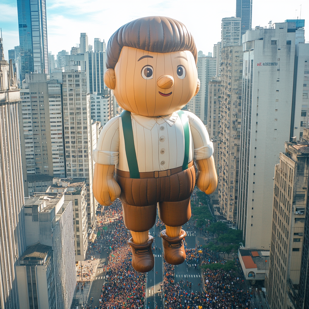 Thanksgiving parade balloon in shape of wooden doll character