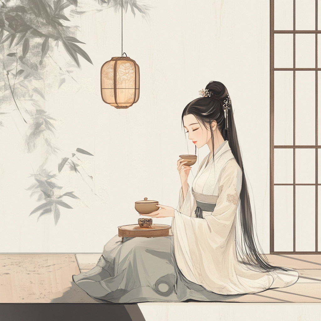 Traditional Chinese Girl in Song Dynasty Clothing Painting