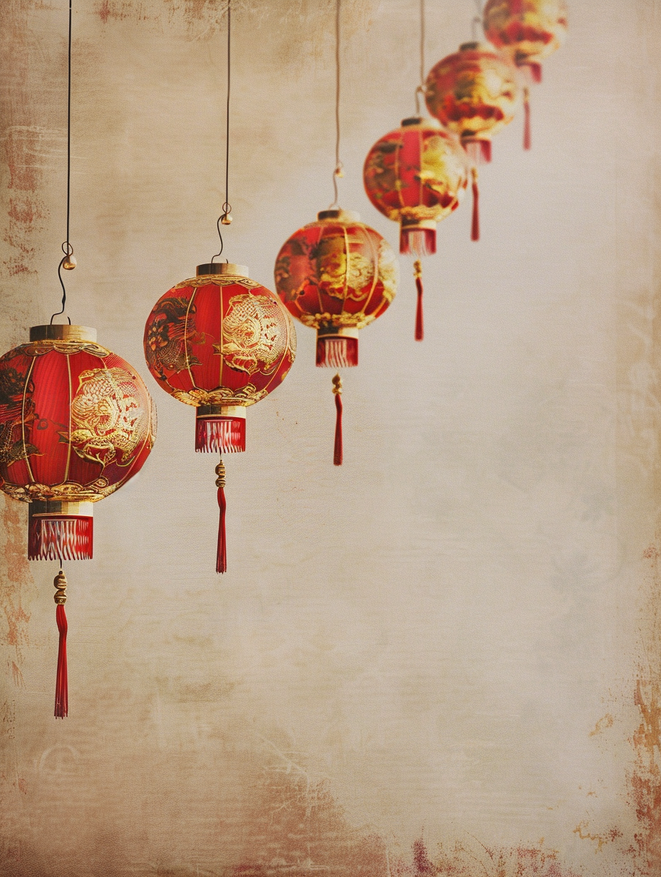 Traditional Chinese lanterns in festive symmetrical design in red.