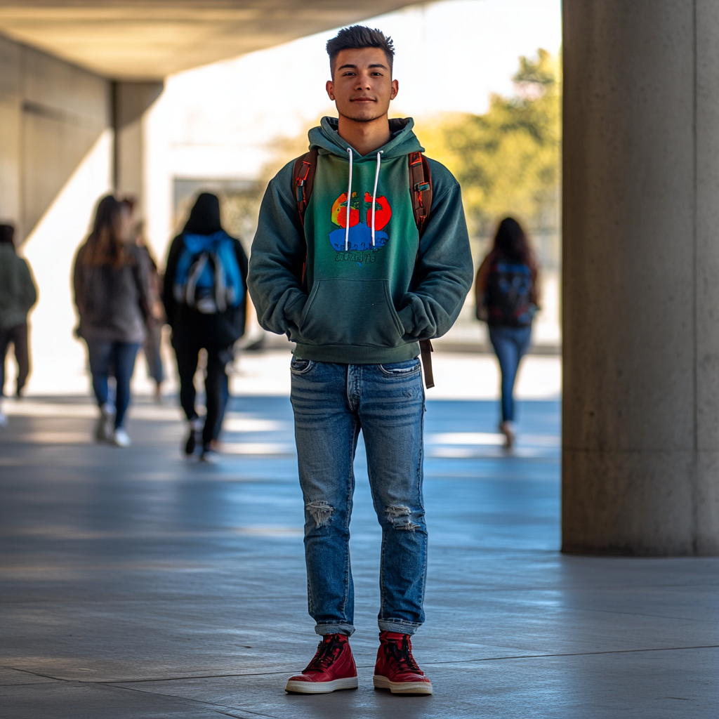 University student superhero Camaleón blends into campus surroundings