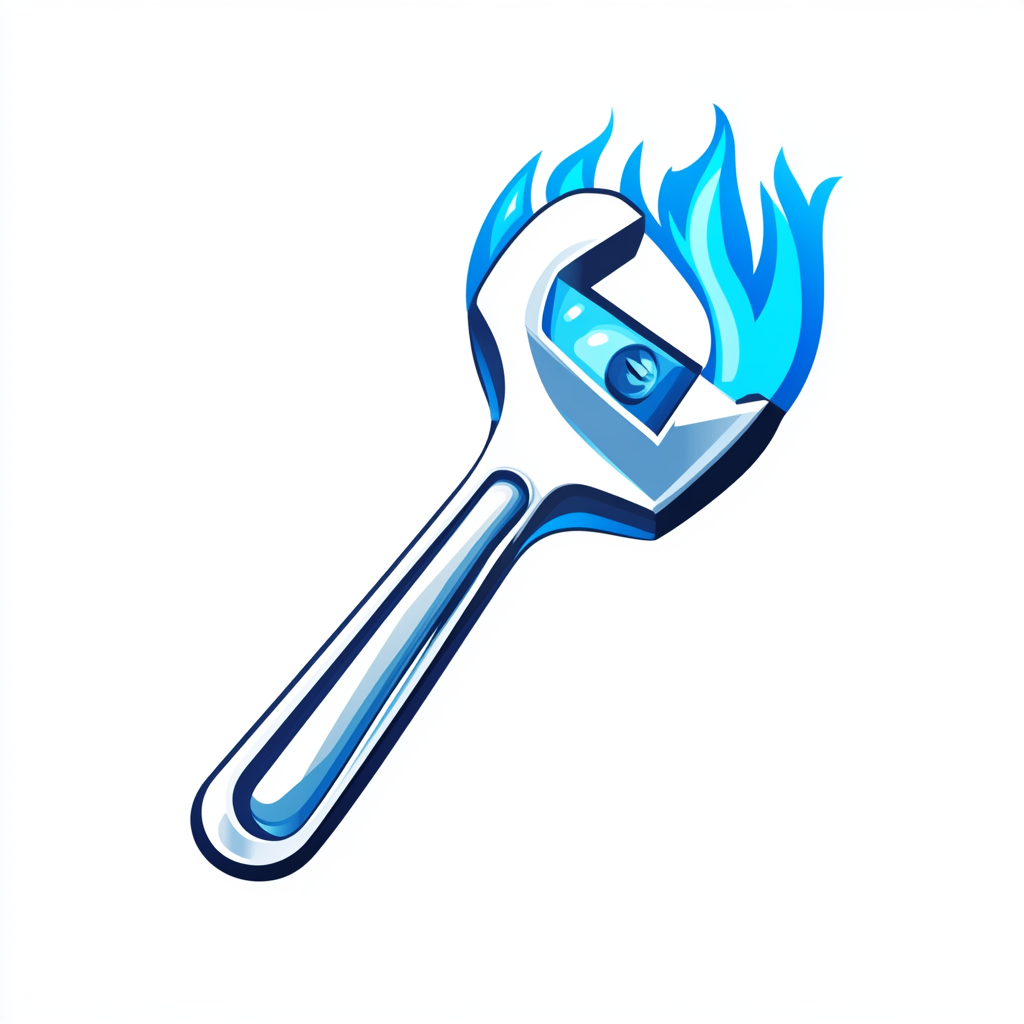 Vector logo with minimalist style, blue flame design.