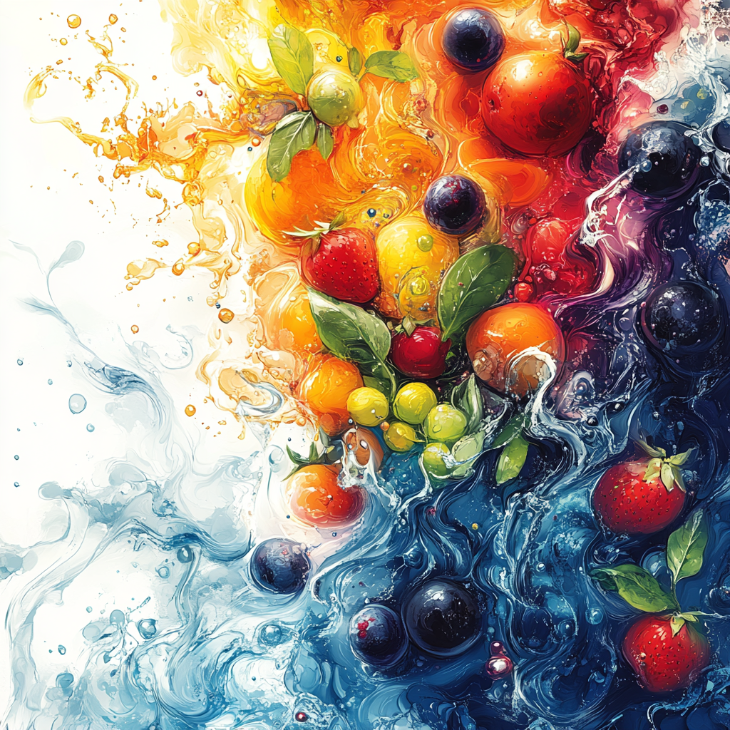 Vibrant, imaginative vegetable illustration for acid-base table cover.