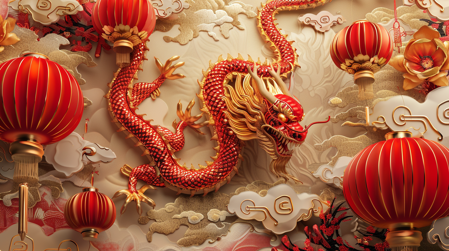 Vibrant 3D Chinese New Year Dragon Wallpaper