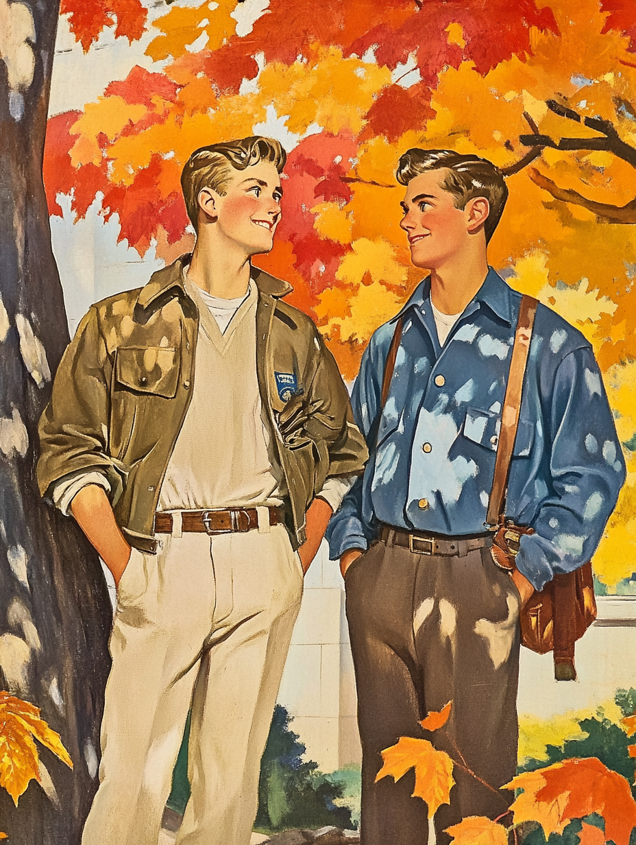 Vintage Hardy Boys book cover: two college boys in fraternity.