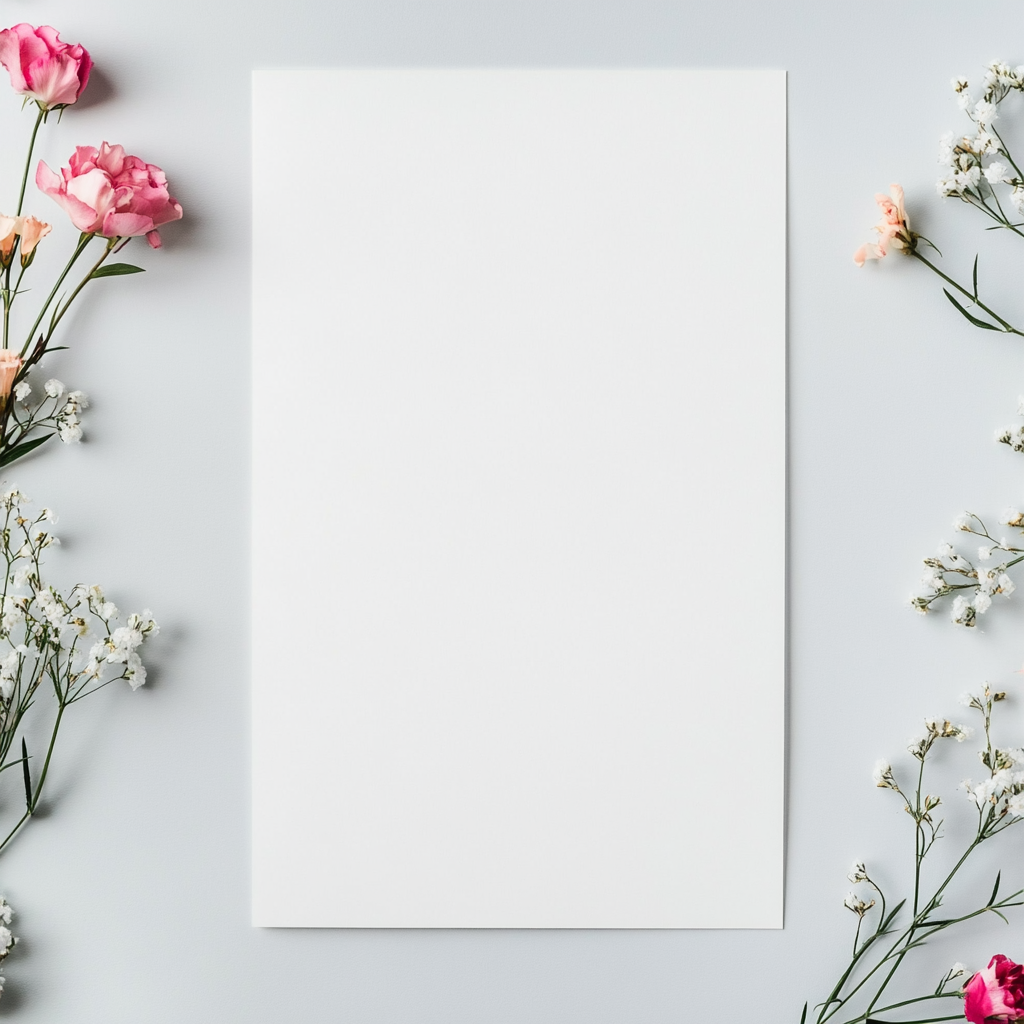 White A3 Paper with Floral Decoration, High-Res Stock Photo