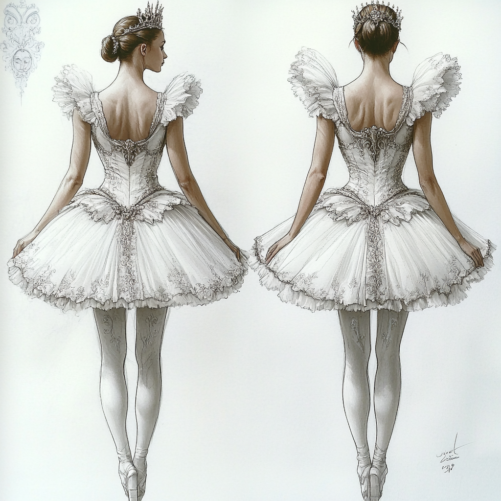 White tutu costume sketch for Odette in Swan Lake.