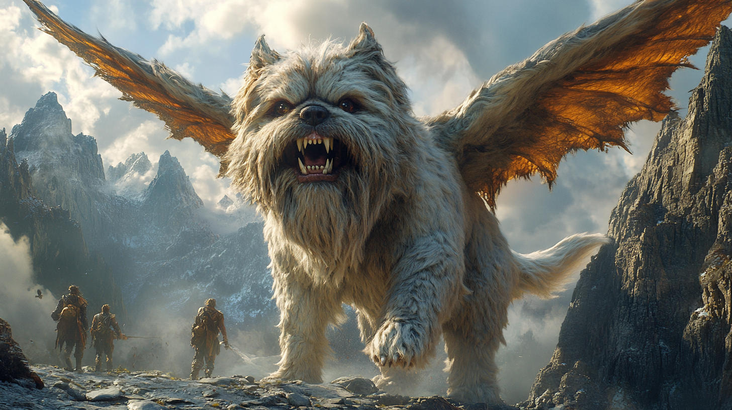 Winged shih tzu swoops down with fury in 3D.