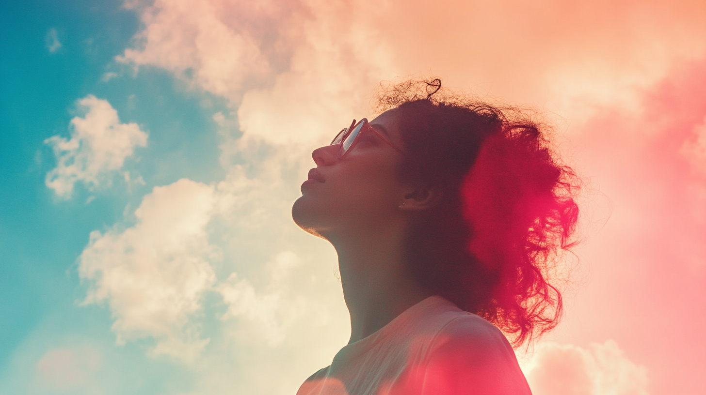 Woman Wondering at Sky, Unclear Object in Air