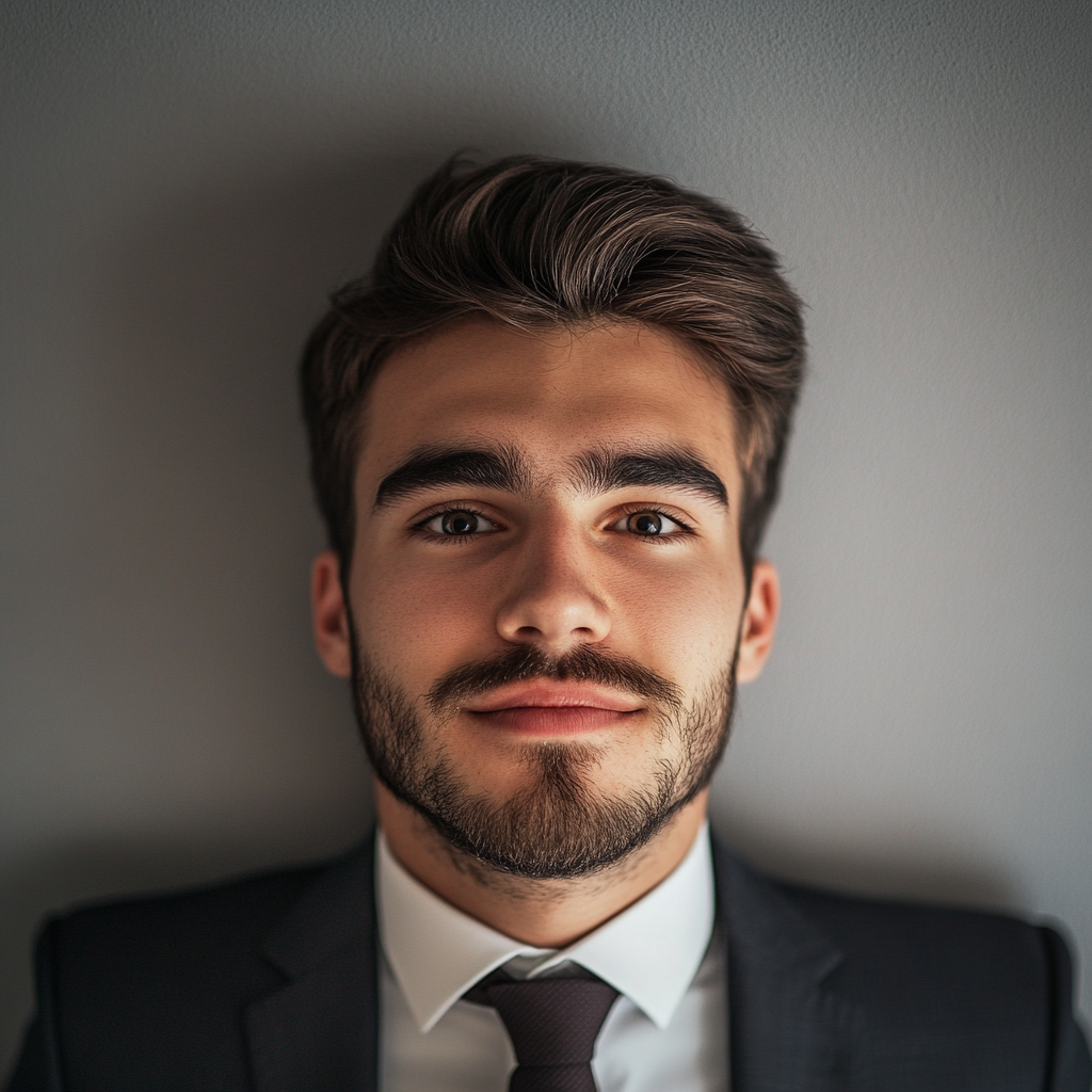 Young professional in business suit with upside-down face