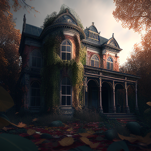 Photorealistic image of an abandoned villa in autumn