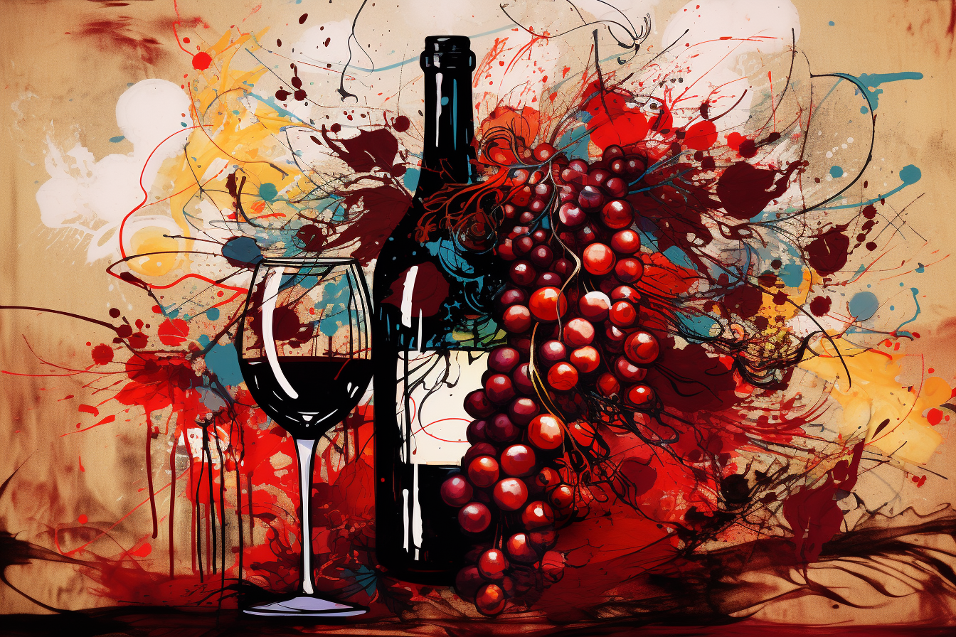 Colorful abstract art with wine and grapes