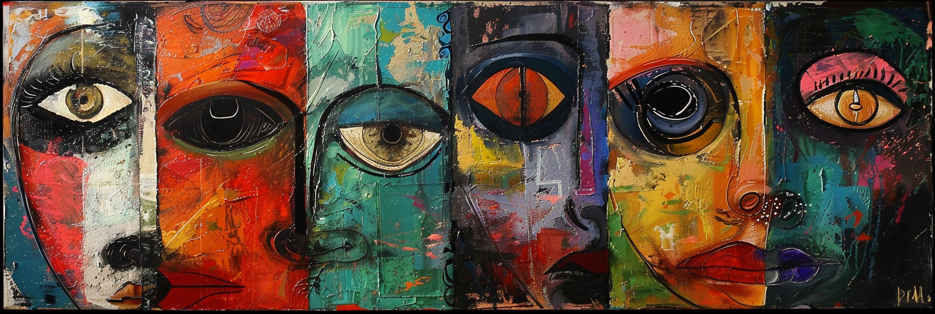 Abstract face masterpiece painting collaboration