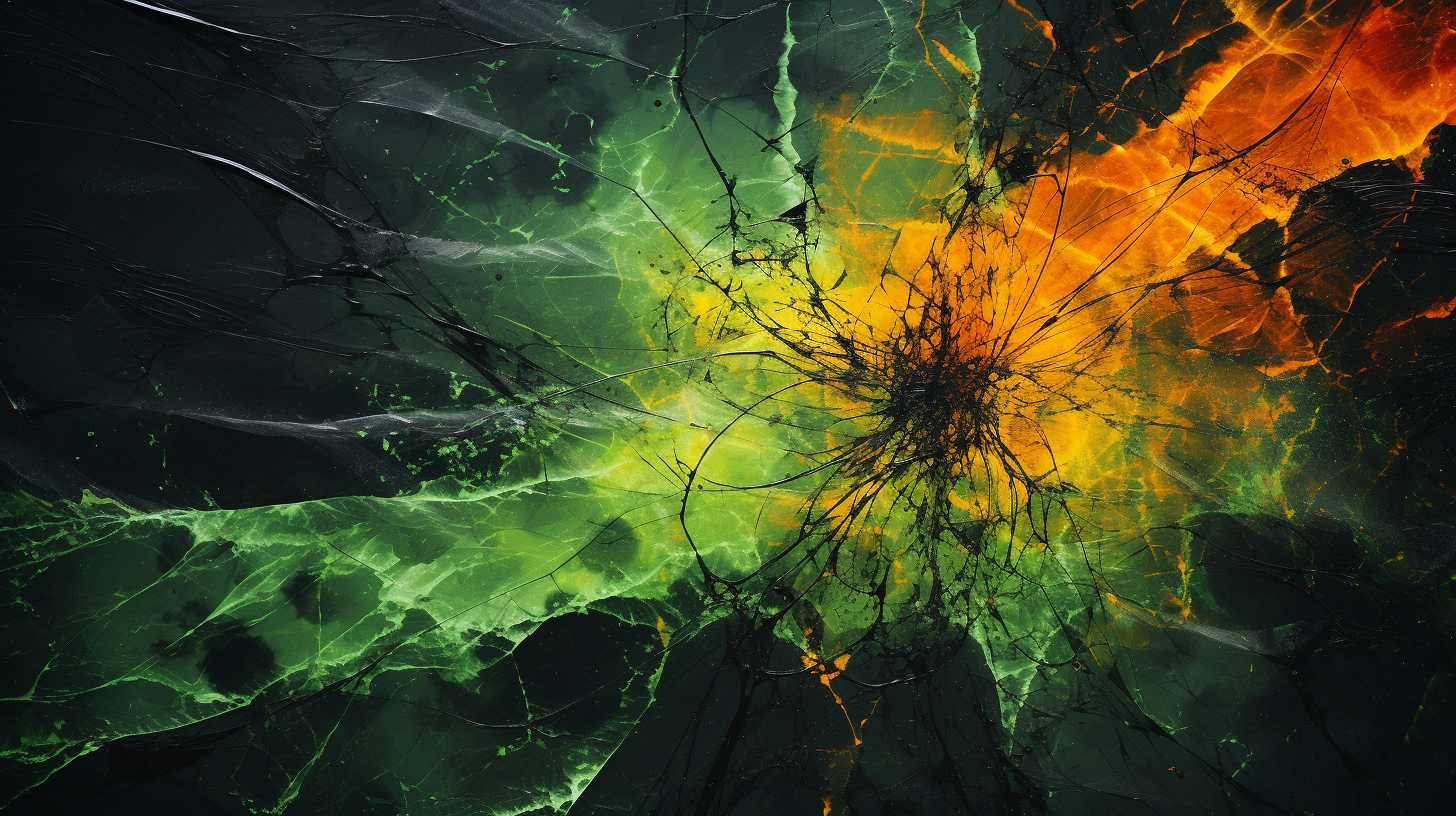 Abstract vibrant green and orange painted splash