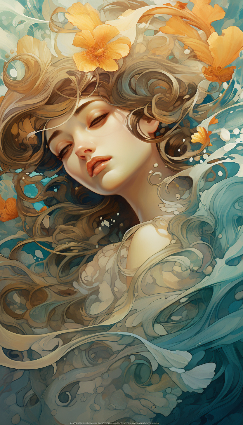 Beautiful Abstract Waves in Mucha Style