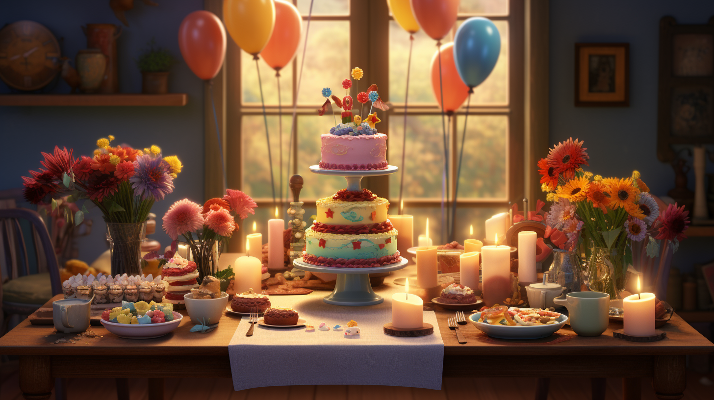 Pixar-style table with abundant wishes