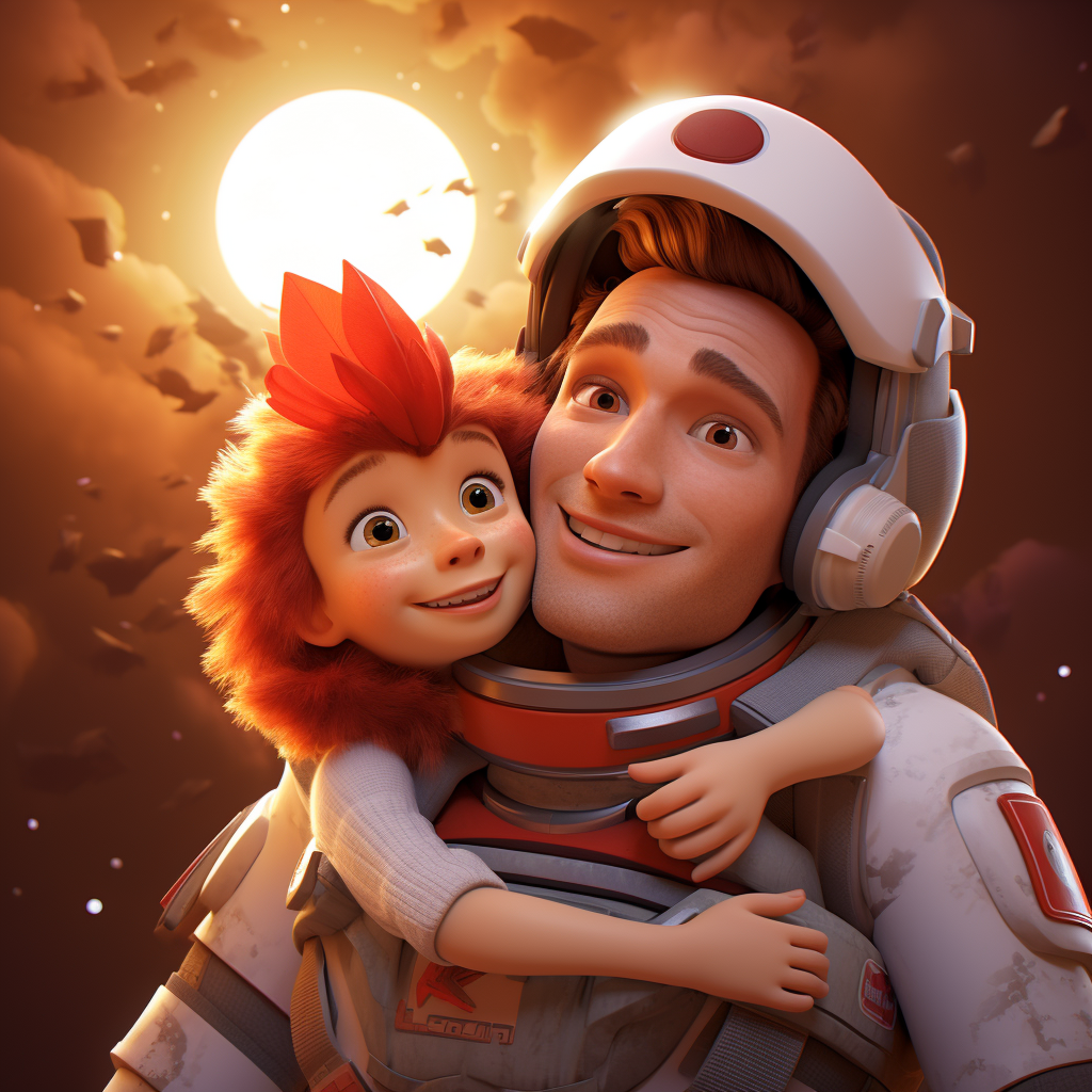 Cute chicken astronaut exploring outer space