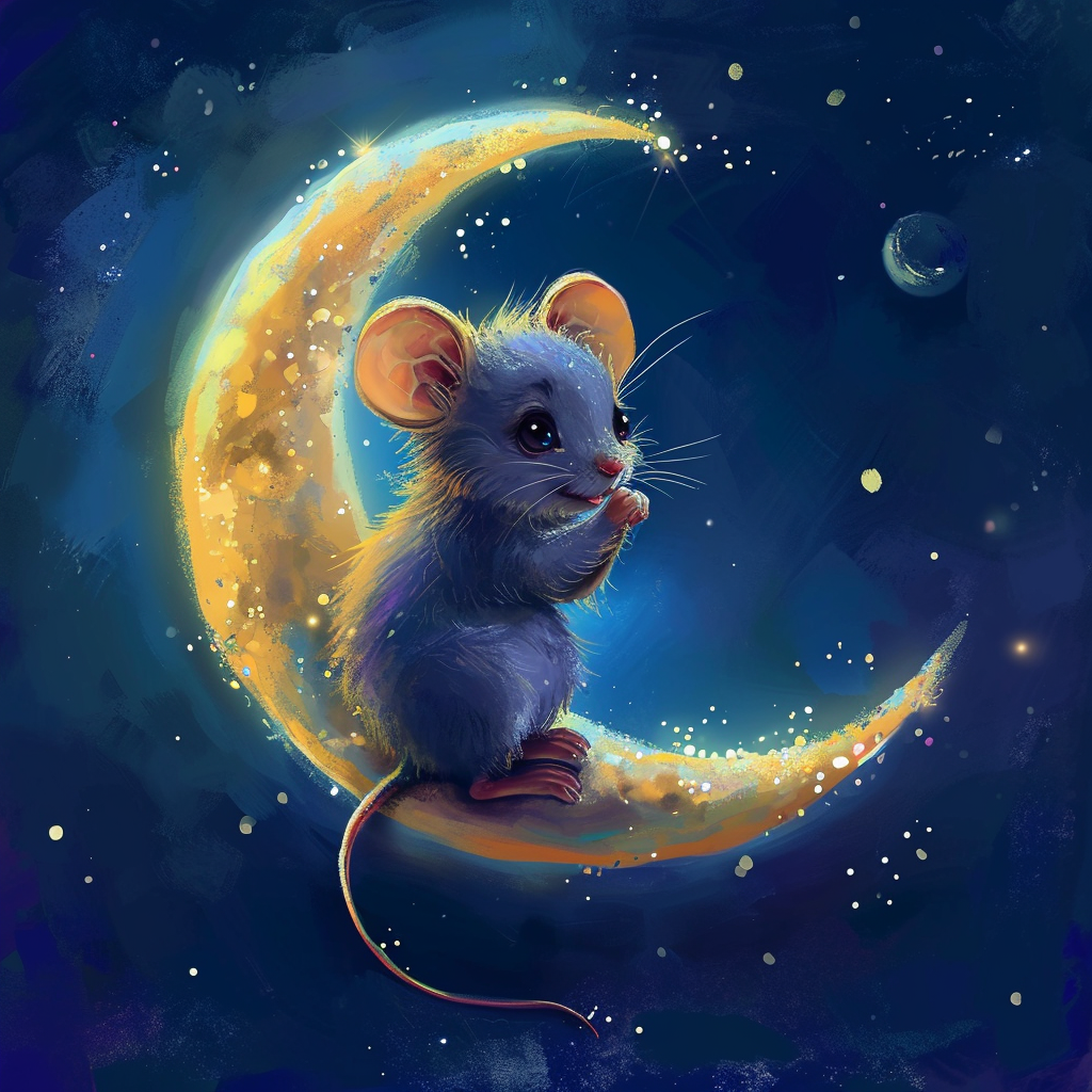 Cute cartoon illustration of a smiling moon mouse