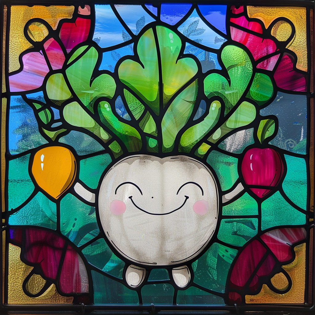 Cartoon turnip stained glass art