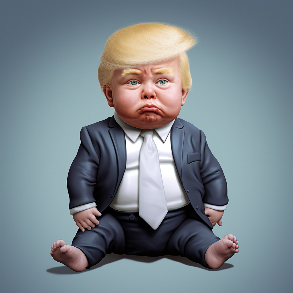 Image of adult Donald Trump dressed like a baby