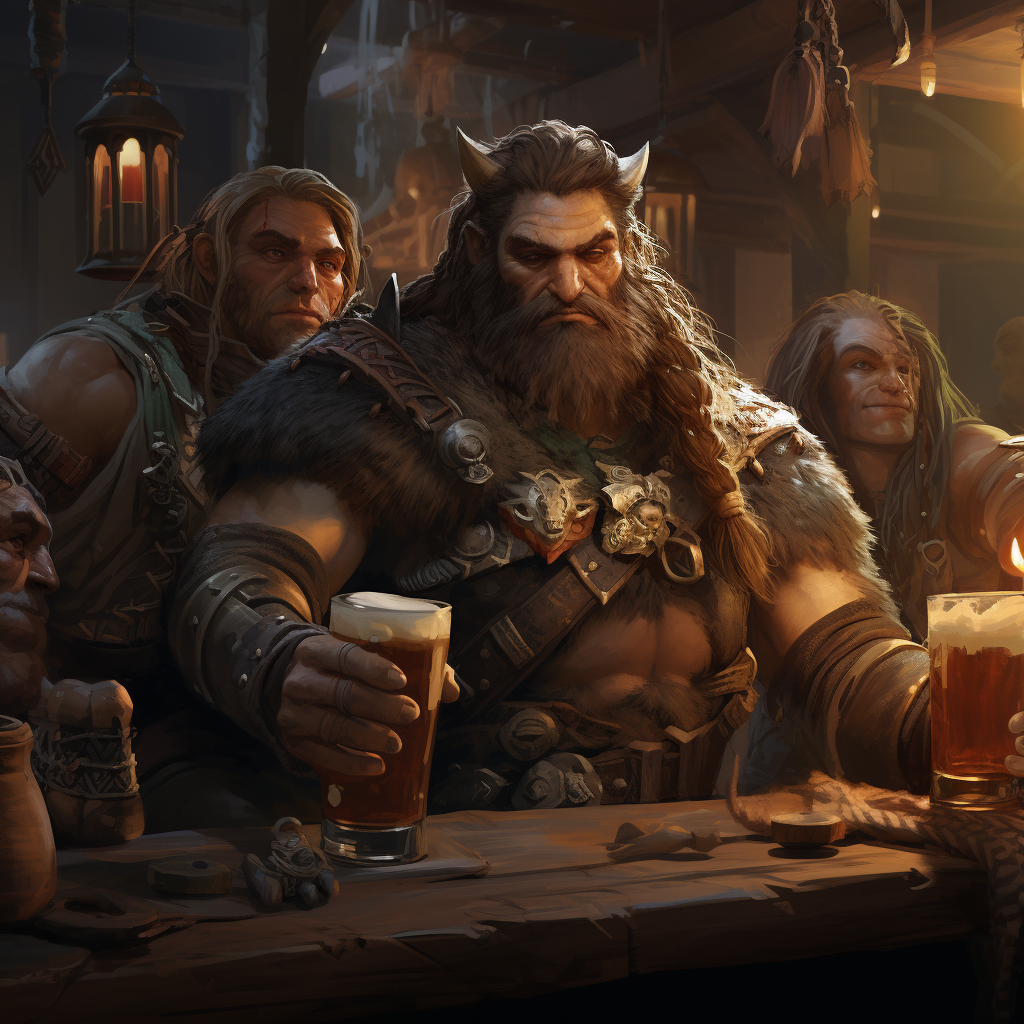 Group of adventurers enjoying drinks in a tavern