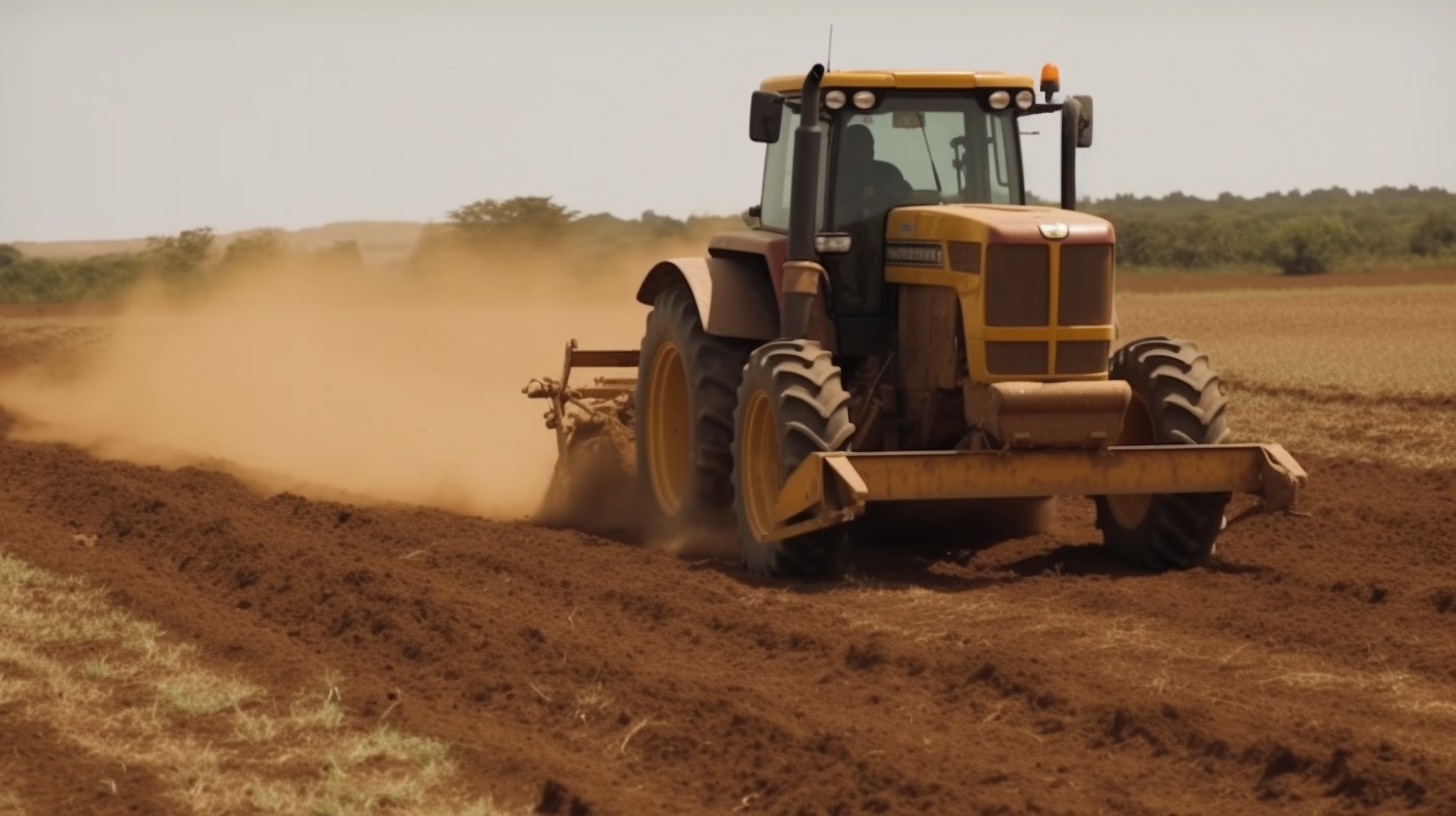 African farm harvester plowing field