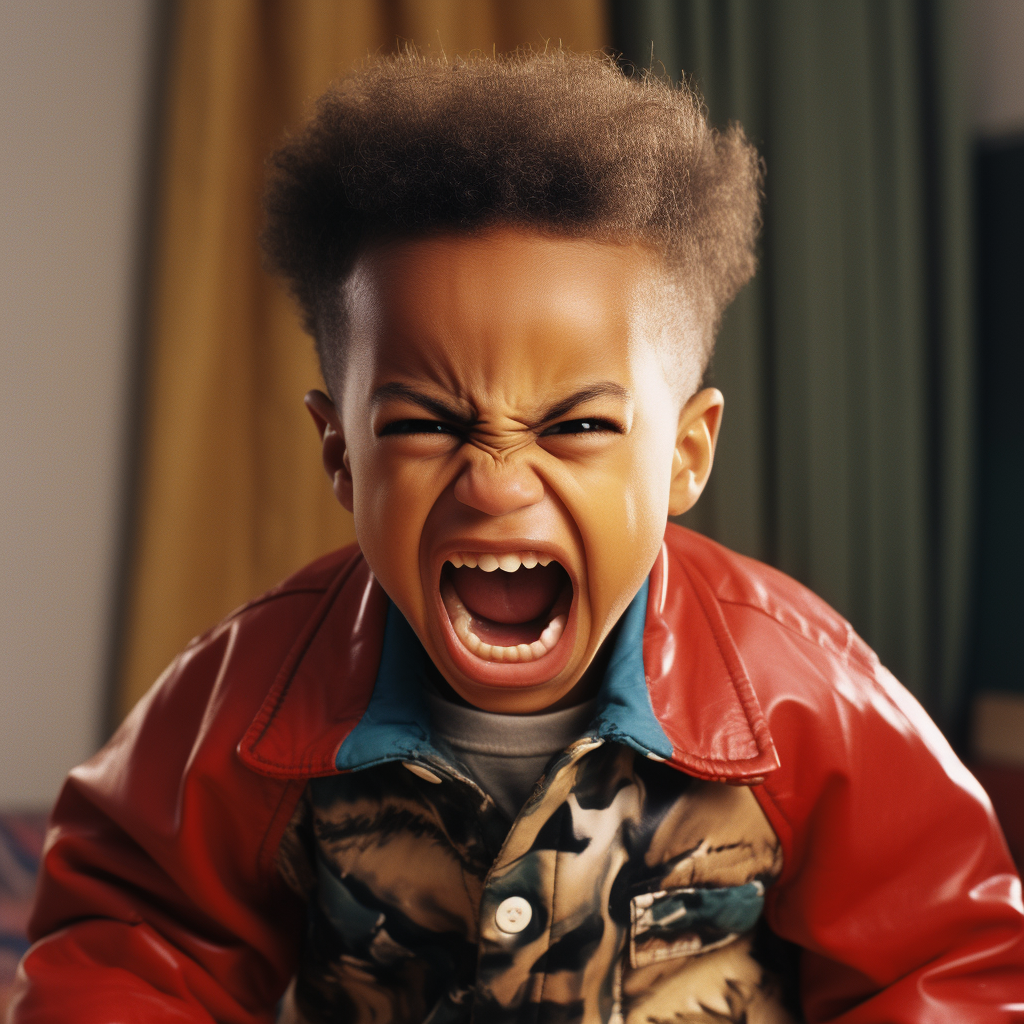 African American boy throwing temper tantrum at parents