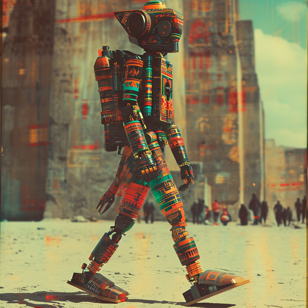 African Aztec Robot Walking Image