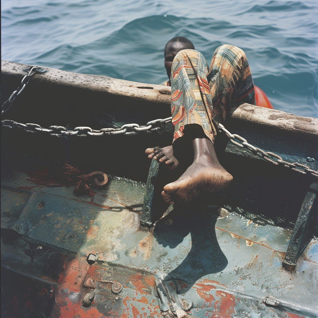 Africans chained on boat