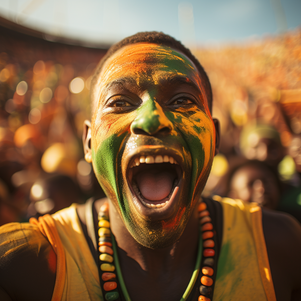 African supporters celebrating goal in stadium