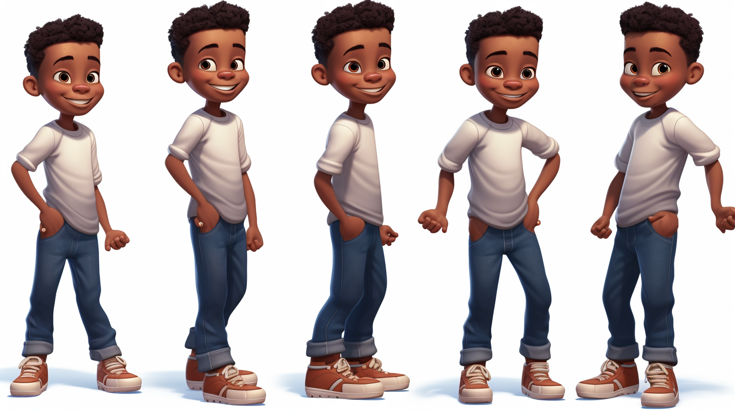 Cute African American boy in Pixar cartoon style