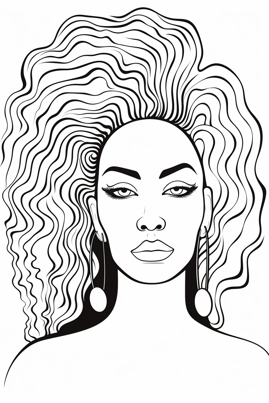 Coloring Page of African American Woman with Long Hair